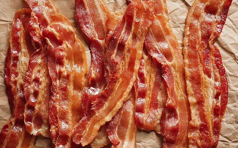 cooked bacon on table