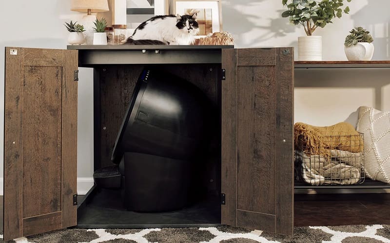 Litter-Robot Cabinet Review: How to Reduce Odor and Noise 6 brown litter robot cabinet